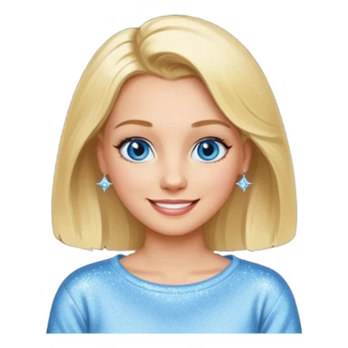 make this real, blond, hair below shoulder, blue eyes, 50s, sparkle in the eyes, fun, smile, no earrings, relaxed style, sweats or jeans sticker
