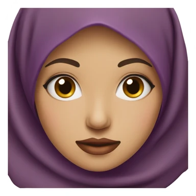 Young Muslim woman with wide round face and purple hijab and red lipstick sticker