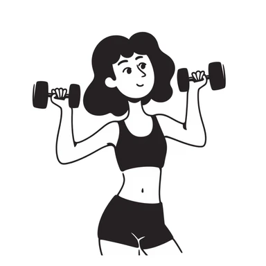 brunette girl in gym wear lifting a dumbbell, hand drawn style, notion style doodle sticker