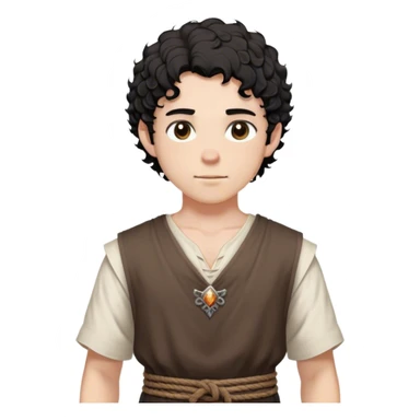 medieval summer outfit worn by a DnD themed fantasy male character. basic sleeveless cotton tunic with a V-shaped neckline and a thin rope belt. clothes only above the waist. The clothes full waist. The character's haven't arms. character is white-skinned, black hair, brown eyes, short curly hair. sticker