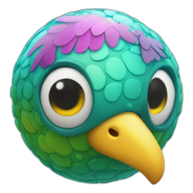 3d sphere with a cartoon wandering water Parrot skin texture with childish eyes sticker