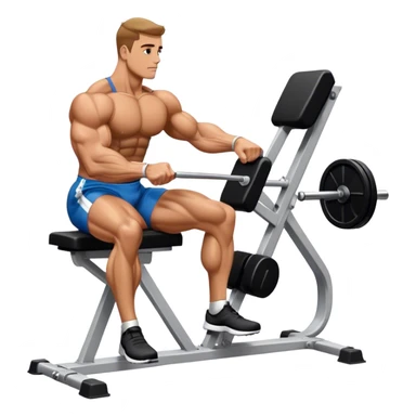 side-view bodybuilder seated weighted calf-raise machine lower leg exercise sticker