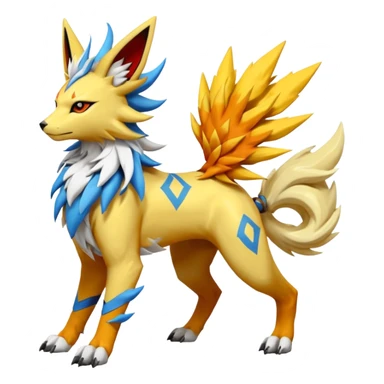 Feral Solgaleo-Jolteon-Cobalion-Renamon-Zeraora-Vernid-fusion-hybrid-creature, full body  sticker