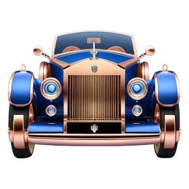 dark blue led lights on a streamlined channeled hot rodded delicately inlaid rose gold and wood accentuated sporty 1889 Rolls Royce with futuristic electric spaceship plasma neon glowing motors and lightening dynamos with wide racing wheels that are held strong by advanced suspension and steering sticker