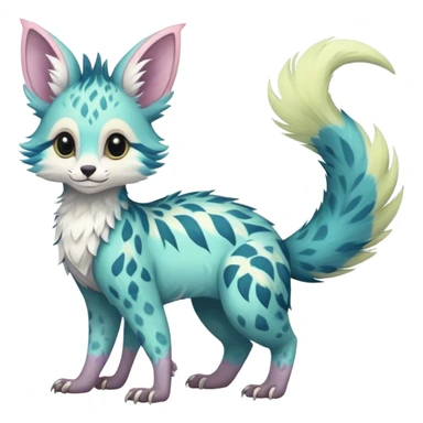 Feral Rare Fantasy pastel tropical Vernid-Trico-species by LiLaiRa, random markings, tufted tail, tufted ears, full body sticker