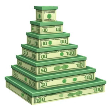 A three-level podium made entirely of stacked banknotes, rising from left to right with each step higher than the previous one. sticker