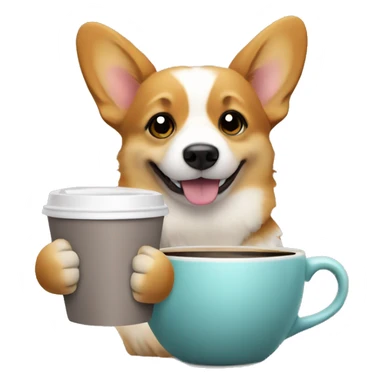 Corgi holding cup of coffee sticker