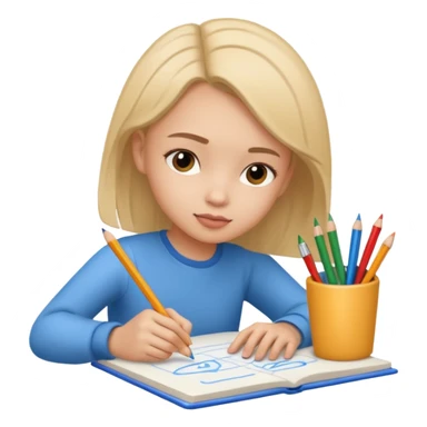 Girl drawing boy character on notebook sticker