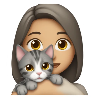 brunette girl snuggling grey tabby cat sticker