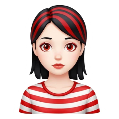Pale girl, black hair with red striped hair sticker