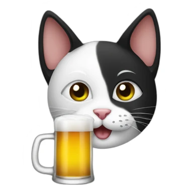black white cat drinking beer sticker