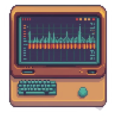 dashboard with pixel art style graphs and charts, retro computer vibe sticker