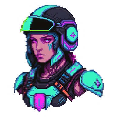 cyberpunk warrior with neon helmet sticker
