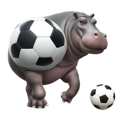 fat hippo as soccer player kick ball left leg sticker