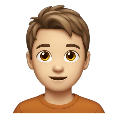 10 year old white boy with brown hair, wearing an ubuntu shirt sticker