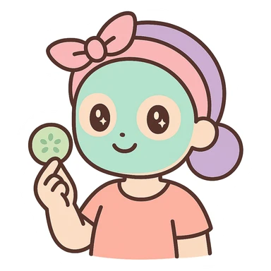 A self-care illustration with a person doing a face mask and holding a cucumber slice sticker