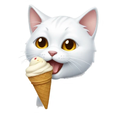 A white cat with brown patches eating an ice cream sticker
