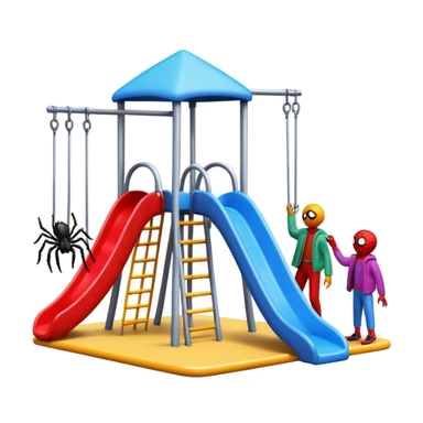 Playground giant people with tiny spider sticker