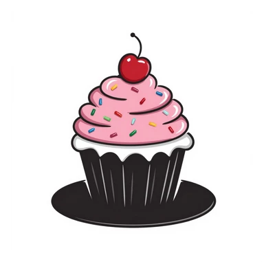 cute cupcake with pink frosting and colorful sprinkles sticker