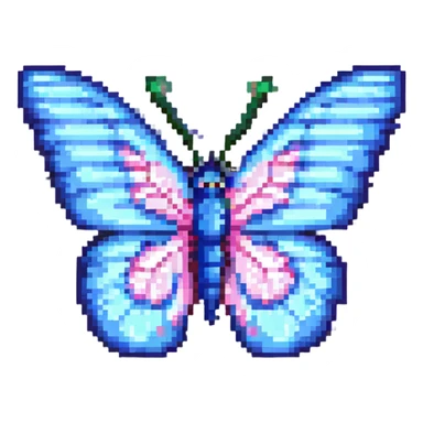 butterfly with blue and pink wings in pixel art style sticker