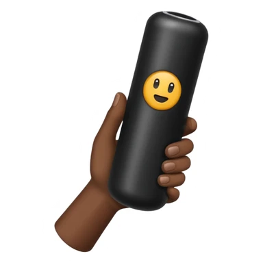 a hand holding a black tube sticker