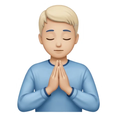 Two hands in prayer pose, only hands, muted blue outline, beige fill, soft glow, apple emoji style, PNG, transparent background sticker
