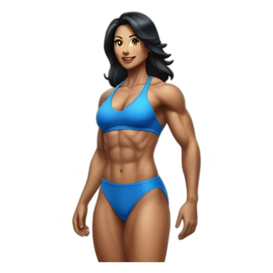 40 year old muscular woman with black hair in a blue bikini at a fitness competition  sticker