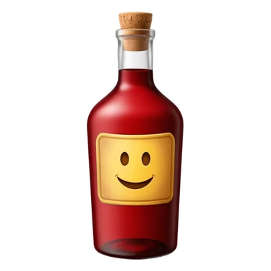 closed bottle, dark glass, deep red visible, cork or screw cap, plain label, classic slightly robust shape, no extras, soft lighting, emoji scale sticker