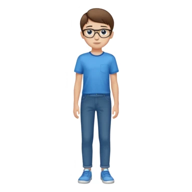 adolescent garçon taille moyenne corpulence maigre cheveux chatain court yeux bleus lunettes photo de pieds en pantalon  sticker