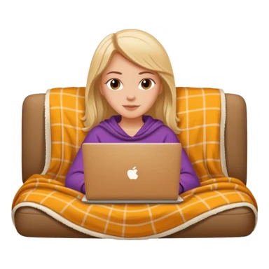 A white girl lies on a sofa under a blanket with a laptop sticker