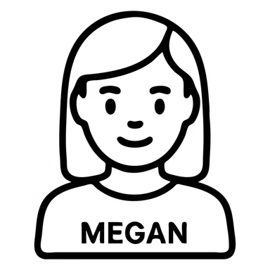 icon of a woman named Megan, outlined style, friendly expression, minimal details, suitable for digital use sticker