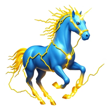 3D yellow electric horse made of lightning bolts, yellow electric wires, blue electricity sparks, dynamic running pose sticker