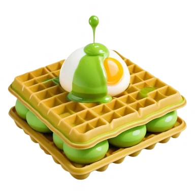 3D rendered hyper-realistic matcha green tea Hong Kong egg waffle with vibrant green color, detailed bubble texture, glossy candy-like surface, playful presentation, soft lighting sticker