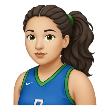  plus size light skin latino women basketball player with wavy dark hair in pony tail flat wide nose wearing blue green  uniform sticker