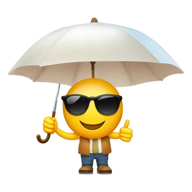 smiling thumbs up with sunglasses and a parasol and the sun shining on him sticker