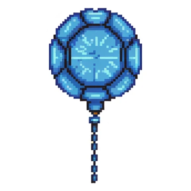 Blue digital bomb with blue antenna-like fuse at the top, round black bomb body with blue accents, pixel art style sticker