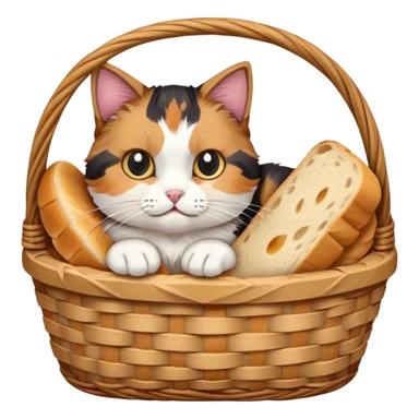 Cat hiding in basket of bread sticker