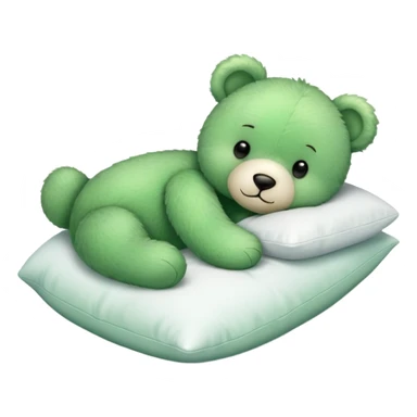 Cute Green teddy bear sleeping on a White pillow sticker