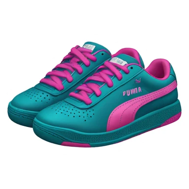 Realistic isolated side view of a pair of dark teal blue pink and magenta Puma Sneaker tennis shoes. sticker
