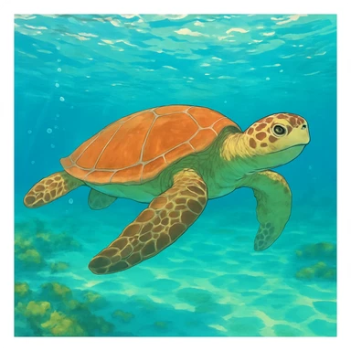 sea turtle in beautiful clear turquoise caribbean sea underwater sticker