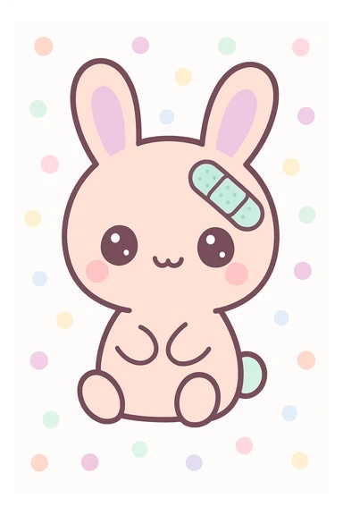 bunny with a bandage, gentle colors, kawaii style sticker