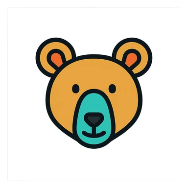 stylized bear head icon, large ears, curved snout, modern icon style sticker