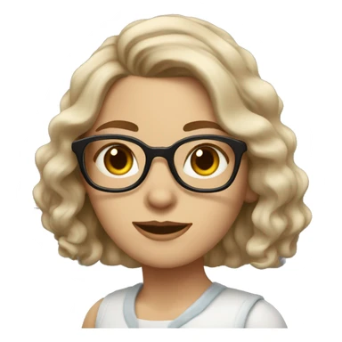 white woman, slightly brown hair, cat eye spectacles, wavy hair sticker