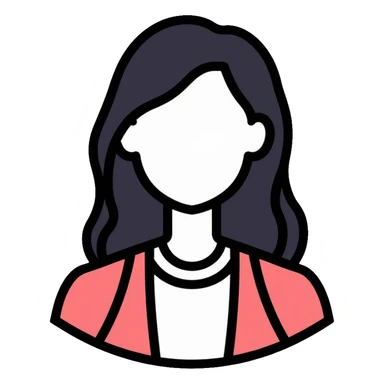 Clean minimalist tech avatar of white female with black hair for GitHub, digital tech theme sticker