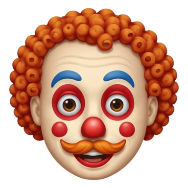 Classic clown — curly mustache, red nose sticker