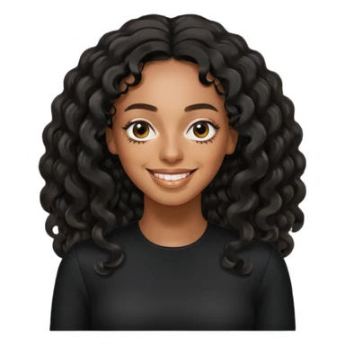Solange with black long wavy hair, black outfit sticker