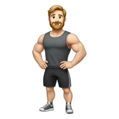 Full height Actively gesturing with hands Pale skinned Fit Man With the biceps and brown hair in dark gray Sleeveless Mike, black oversize sports shorts, watch and white Sneakers sticker