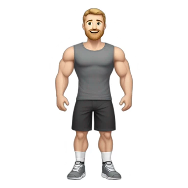 Full height Pale skinned muscular man With Realistic eyes and mouth, light brown hair and stubble In dark gray sleeveless mike, black oversize sports shorts, watch and white sneakers. sticker