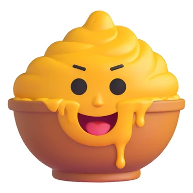 steaming bowl of curry shaped as an emoji face, frown, disgusted or irritated eyes, cartoon-style steam or stink lines, showing hate it mood, fun expressive style sticker