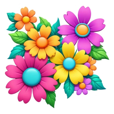 3D, psychedelic colored hippie style corner flower border sticker